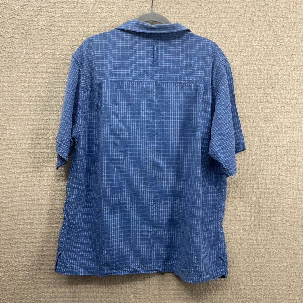 Vintage The North Face Mens Button Shirt Large Blue‎ Plaid Short Sleeve Outdoor